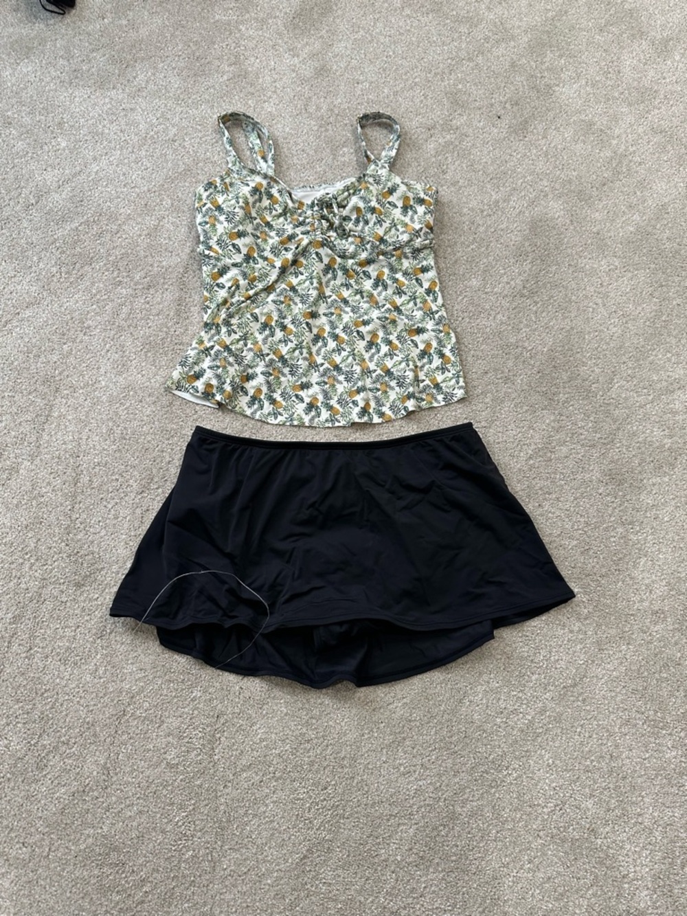Floral Lace-Up Tankini Top with Black Skirted Bikini Bottoms - Women's Swim Set
